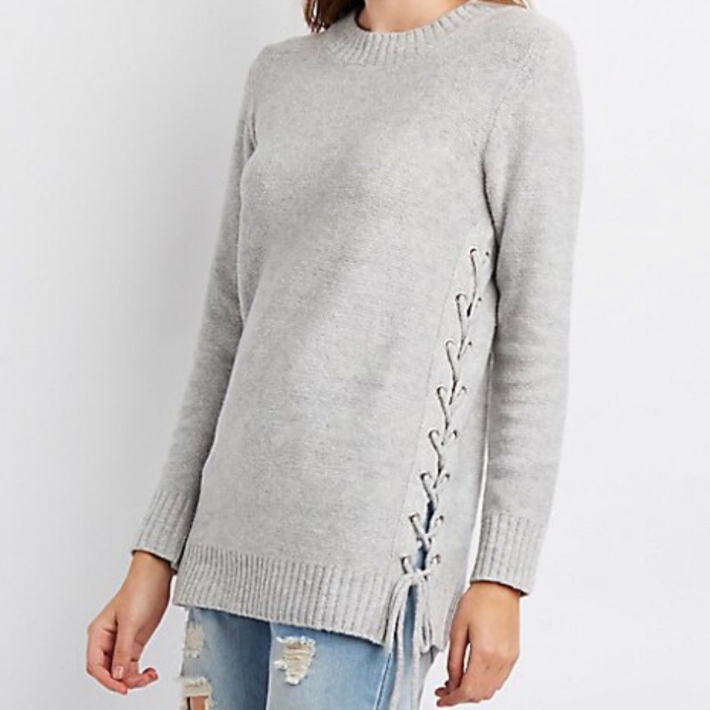 Side lace up sweater.